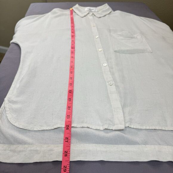 Carly Jean Top women small linen blend button down long sleeve collared white - Picture 10 of 10